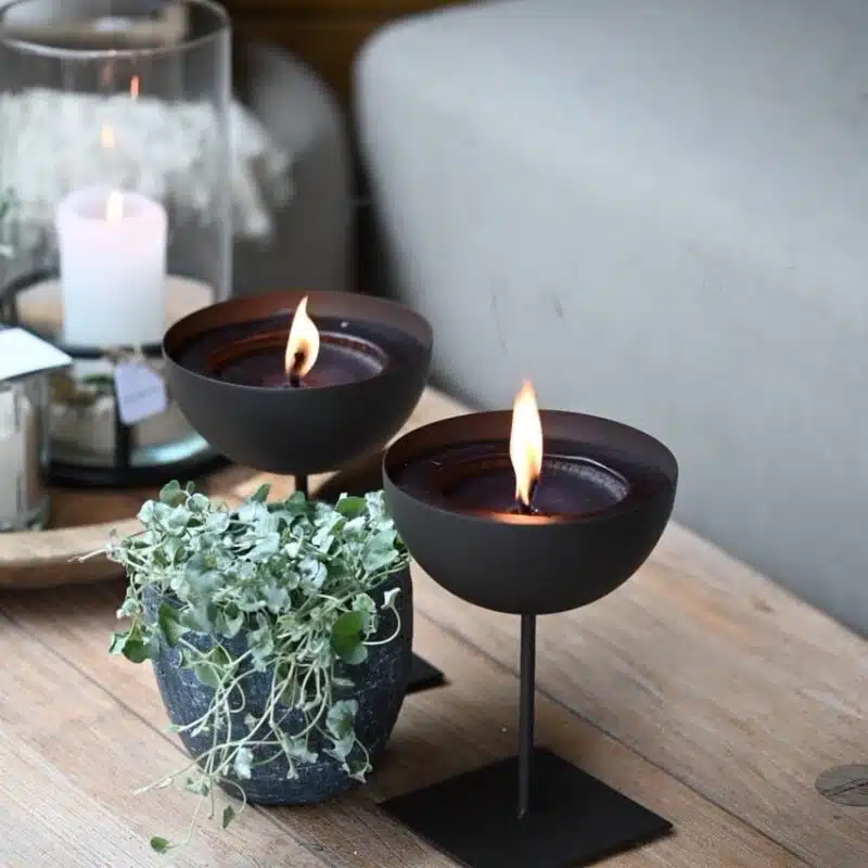 Outdoor Kerze schwarz in Metall Schale