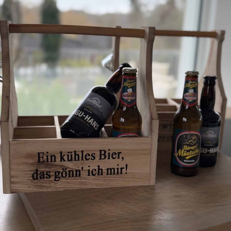 Herrenhandtasche "ein kühles Bier...." aus Holz